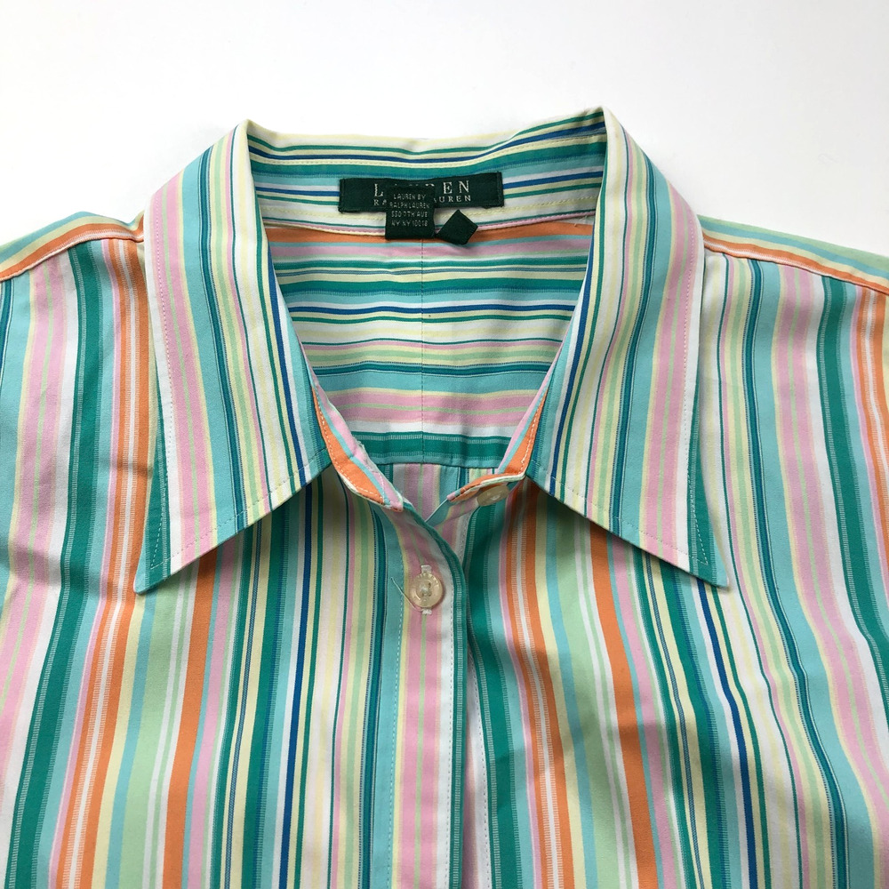 Lauren Ralph Lauren Plus 2X Button Long Sleeve Multicolor Striped Bright Shirt